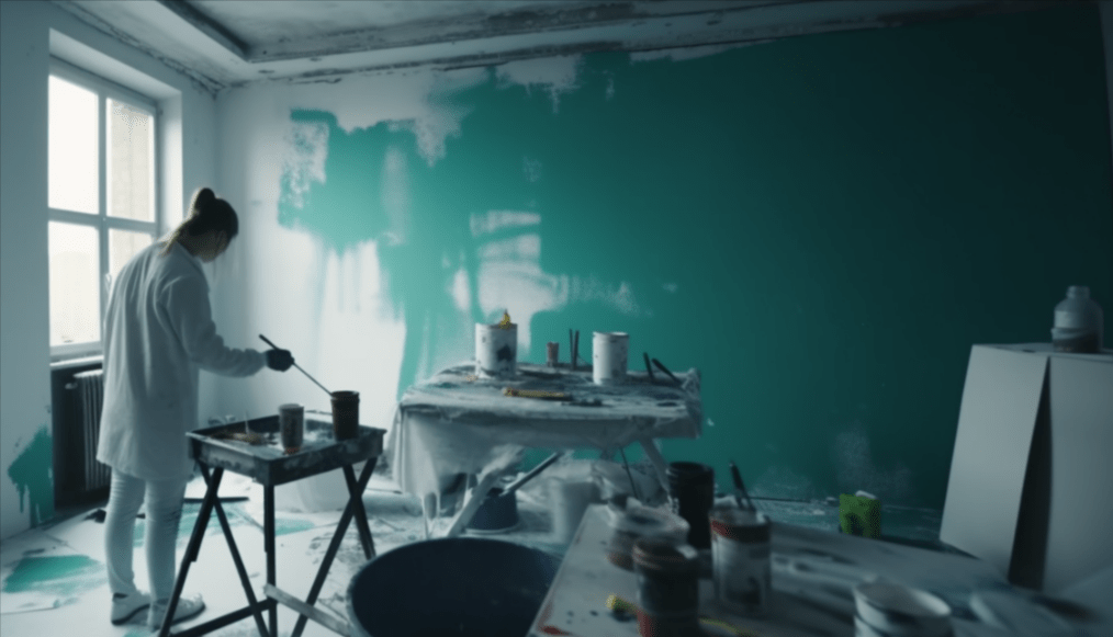 Painter painting an office space wall