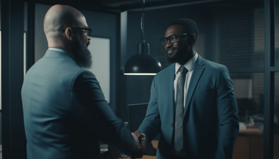 Attorney shaking hands with entrepreneur