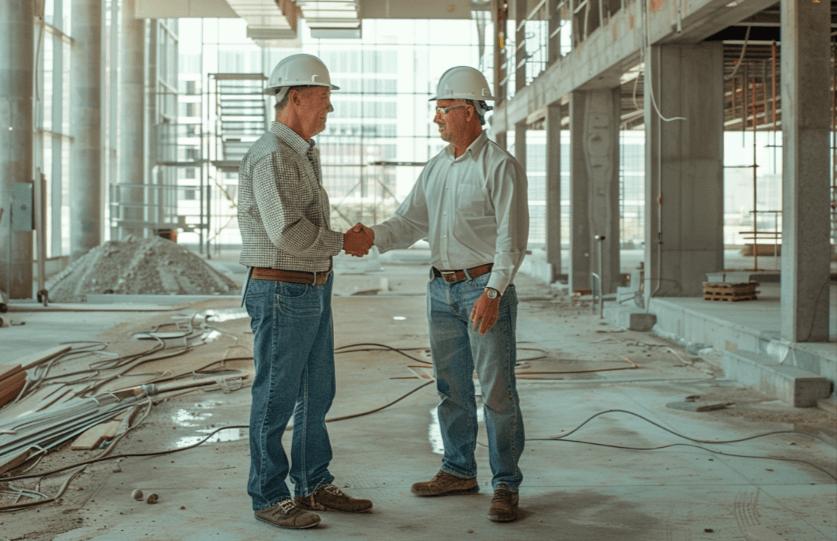 An asset manager and real estate attorney touring a new building under construction